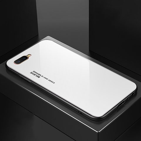 Coque Rebord Contour Silicone et Vitre Miroir Housse Etui Degrade Arc en Ciel H01 pour Oppo R17 Neo Blanc