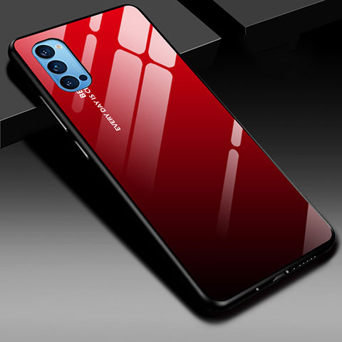 Coque Rebord Contour Silicone et Vitre Miroir Housse Etui Degrade Arc en Ciel H01 pour Oppo Reno4 Pro 5G Rouge