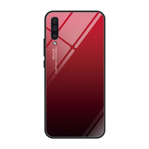 Coque Rebord Contour Silicone et Vitre Miroir Housse Etui Degrade Arc en Ciel H01 pour Samsung Galaxy A70 Rouge