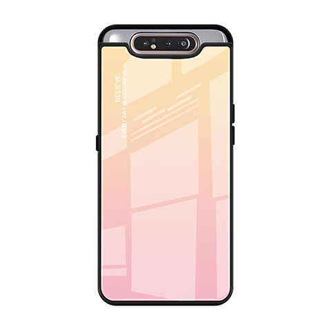 Coque Rebord Contour Silicone et Vitre Miroir Housse Etui Degrade Arc en Ciel H01 pour Samsung Galaxy A90 4G Rose