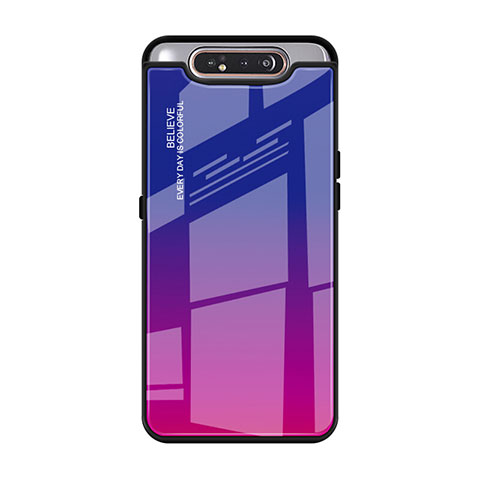 Coque Rebord Contour Silicone et Vitre Miroir Housse Etui Degrade Arc en Ciel H01 pour Samsung Galaxy A90 4G Rose Rouge