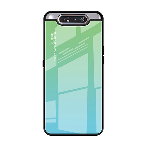 Coque Rebord Contour Silicone et Vitre Miroir Housse Etui Degrade Arc en Ciel H01 pour Samsung Galaxy A90 4G Vert