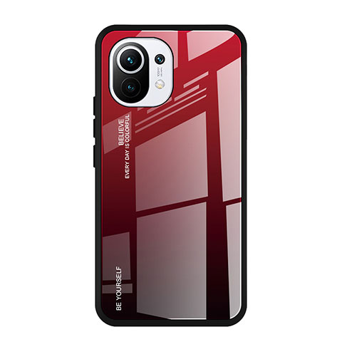 Coque Rebord Contour Silicone et Vitre Miroir Housse Etui Degrade Arc en Ciel H01 pour Xiaomi Mi 11 Lite 4G Rouge