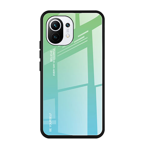 Coque Rebord Contour Silicone et Vitre Miroir Housse Etui Degrade Arc en Ciel H01 pour Xiaomi Mi 11 Lite 5G NE Vert