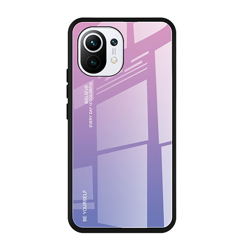 Coque Rebord Contour Silicone et Vitre Miroir Housse Etui Degrade Arc en Ciel H01 pour Xiaomi Mi 11 Lite 5G NE Violet