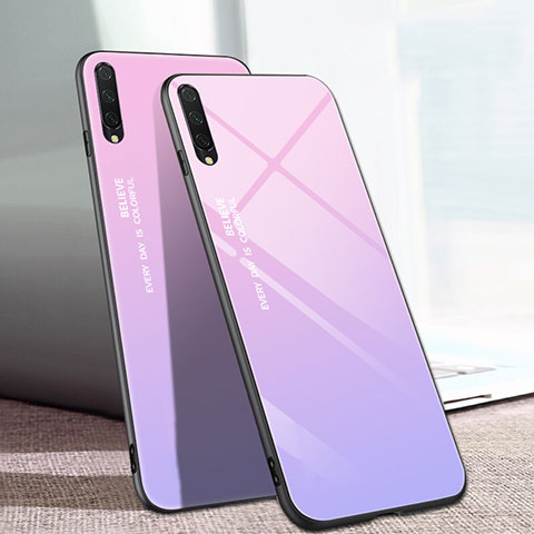 Coque Rebord Contour Silicone et Vitre Miroir Housse Etui Degrade Arc en Ciel H01 pour Xiaomi Mi A3 Rose