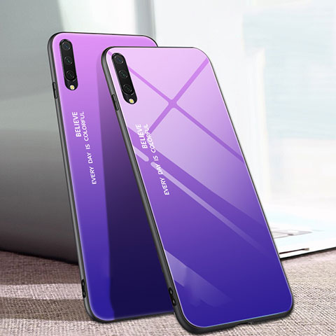 Coque Rebord Contour Silicone et Vitre Miroir Housse Etui Degrade Arc en Ciel H01 pour Xiaomi Mi A3 Violet