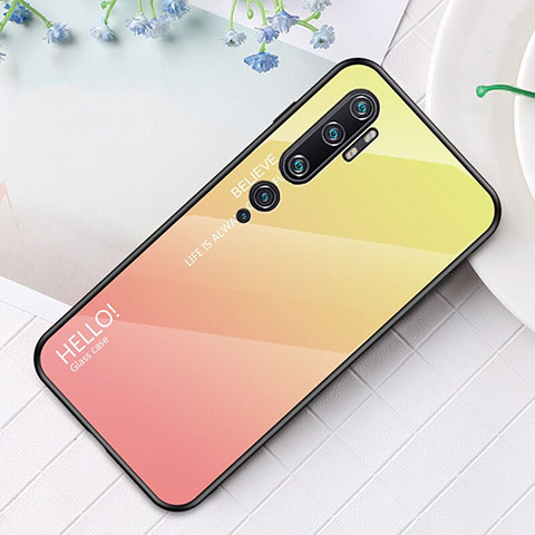 Coque Rebord Contour Silicone et Vitre Miroir Housse Etui Degrade Arc en Ciel H01 pour Xiaomi Mi Note 10 Jaune