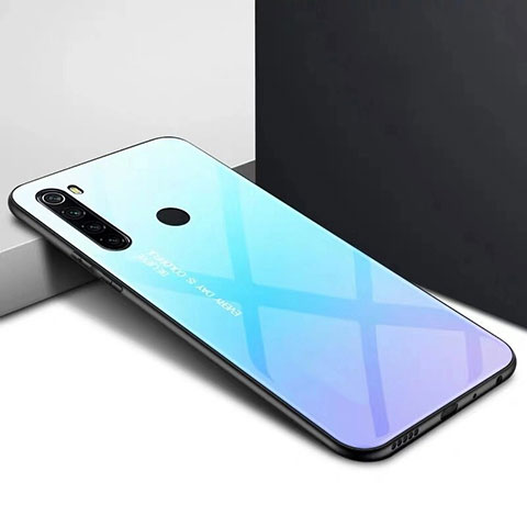 Coque Rebord Contour Silicone et Vitre Miroir Housse Etui Degrade Arc en Ciel H01 pour Xiaomi Redmi Note 8 Cyan