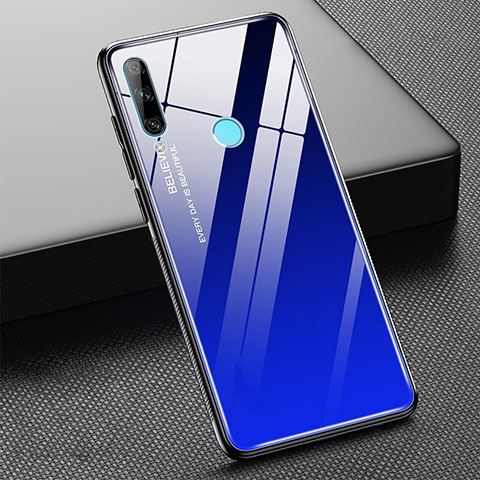 Coque Rebord Contour Silicone et Vitre Miroir Housse Etui Degrade Arc en Ciel H02 pour Huawei Honor 20i Bleu