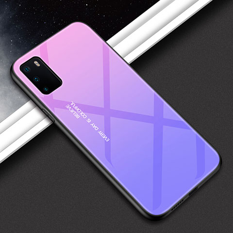 Coque Rebord Contour Silicone et Vitre Miroir Housse Etui Degrade Arc en Ciel H02 pour Huawei Honor View 30 5G Violet