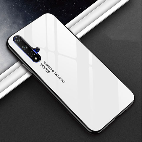 Coque Rebord Contour Silicone et Vitre Miroir Housse Etui Degrade Arc en Ciel H02 pour Huawei Nova 5 Blanc