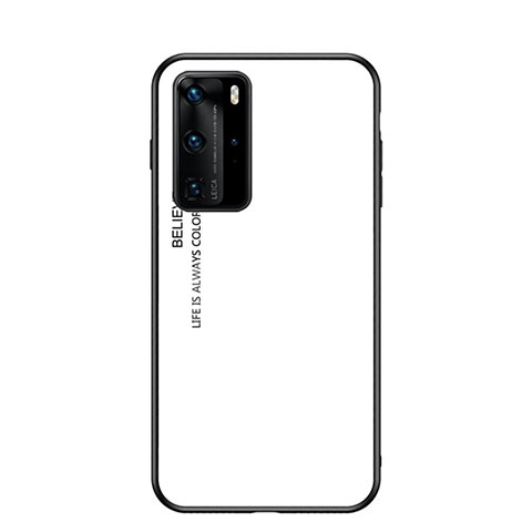 Coque Rebord Contour Silicone et Vitre Miroir Housse Etui Degrade Arc en Ciel H02 pour Huawei P40 Pro Blanc