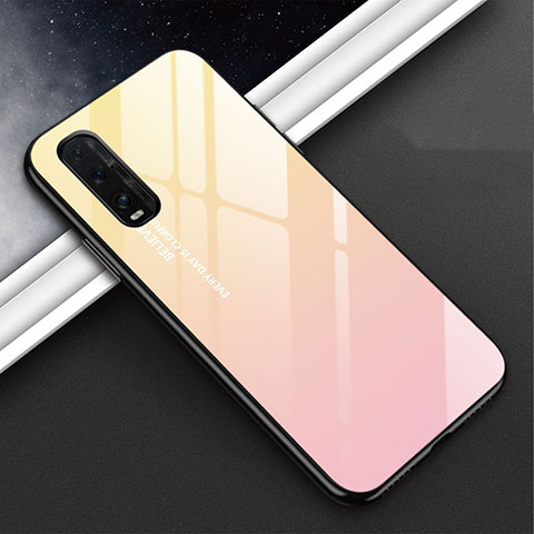 Coque Rebord Contour Silicone et Vitre Miroir Housse Etui Degrade Arc en Ciel H02 pour Oppo Find X2 Jaune