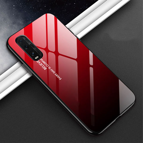 Coque Rebord Contour Silicone et Vitre Miroir Housse Etui Degrade Arc en Ciel H02 pour Oppo Find X2 Rouge