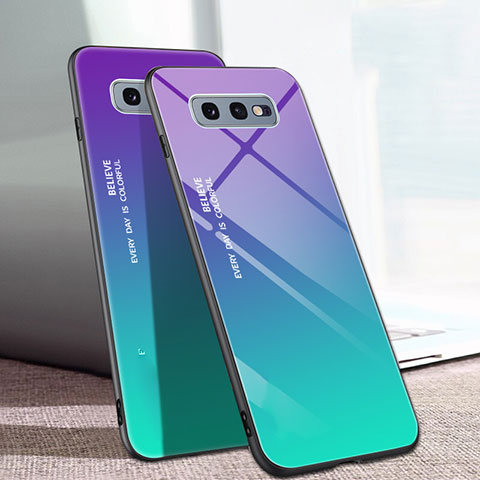 Coque Rebord Contour Silicone et Vitre Miroir Housse Etui Degrade Arc en Ciel H02 pour Samsung Galaxy S10e Vert