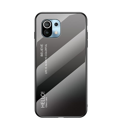 Coque Rebord Contour Silicone et Vitre Miroir Housse Etui Degrade Arc en Ciel H02 pour Xiaomi Mi 11 Lite 4G Gris