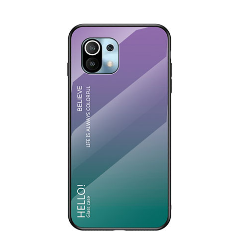 Coque Rebord Contour Silicone et Vitre Miroir Housse Etui Degrade Arc en Ciel H02 pour Xiaomi Mi 11 Lite 5G NE Violet