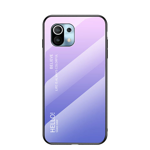 Coque Rebord Contour Silicone et Vitre Miroir Housse Etui Degrade Arc en Ciel H02 pour Xiaomi Mi 11 Lite 5G NE Violet Clair