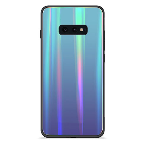 Coque Rebord Contour Silicone et Vitre Miroir Housse Etui Degrade Arc en Ciel H04 pour Samsung Galaxy S10e Cyan