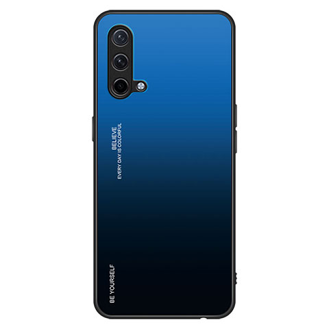 Coque Rebord Contour Silicone et Vitre Miroir Housse Etui Degrade Arc en Ciel JM1 pour OnePlus Nord CE 5G Bleu