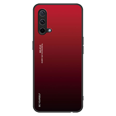 Coque Rebord Contour Silicone et Vitre Miroir Housse Etui Degrade Arc en Ciel JM1 pour OnePlus Nord CE 5G Rouge