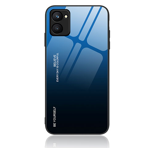 Coque Rebord Contour Silicone et Vitre Miroir Housse Etui Degrade Arc en Ciel JM1 pour Realme C33 (2023) Bleu