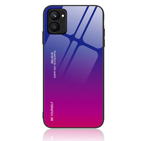 Coque Rebord Contour Silicone et Vitre Miroir Housse Etui Degrade Arc en Ciel JM1 pour Realme C33 Rose Rouge