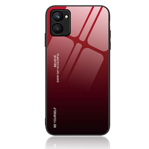 Coque Rebord Contour Silicone et Vitre Miroir Housse Etui Degrade Arc en Ciel JM1 pour Realme C33 Rouge