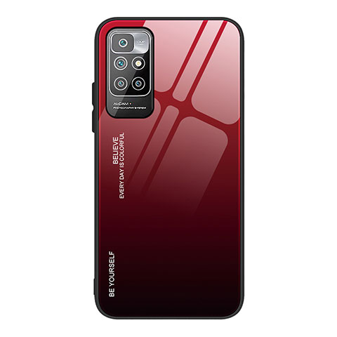 Coque Rebord Contour Silicone et Vitre Miroir Housse Etui Degrade Arc en Ciel JM1 pour Xiaomi Redmi 10 4G Rouge