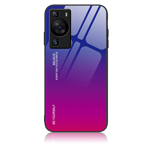 Coque Rebord Contour Silicone et Vitre Miroir Housse Etui Degrade Arc en Ciel JM2 pour Huawei P60 Pro Violet