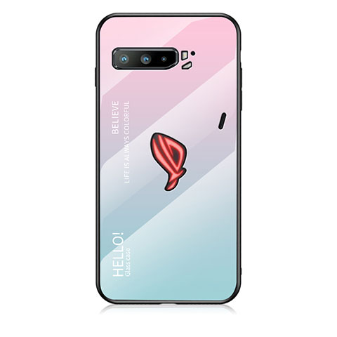 Coque Rebord Contour Silicone et Vitre Miroir Housse Etui Degrade Arc en Ciel LS1 pour Asus ROG Phone 3 Strix ZS661KS Cyan