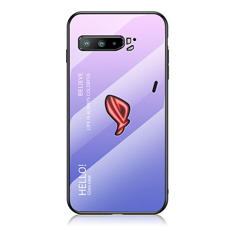 Coque Rebord Contour Silicone et Vitre Miroir Housse Etui Degrade Arc en Ciel LS1 pour Asus ROG Phone 3 Strix ZS661KS Violet Clair