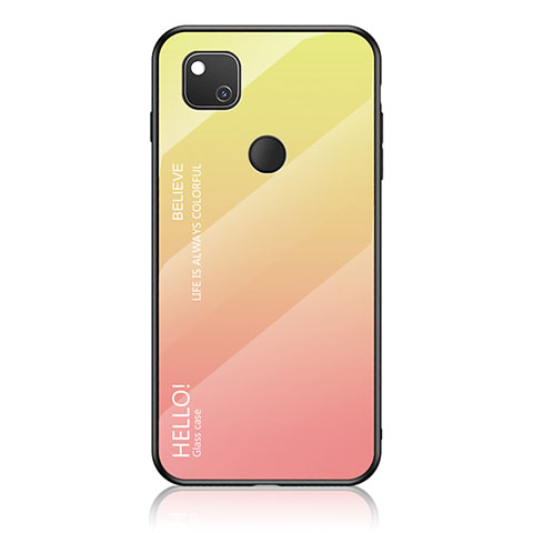 Coque Rebord Contour Silicone et Vitre Miroir Housse Etui Degrade Arc en Ciel LS1 pour Google Pixel 4a Jaune