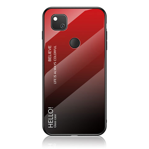 Coque Rebord Contour Silicone et Vitre Miroir Housse Etui Degrade Arc en Ciel LS1 pour Google Pixel 4a Rouge