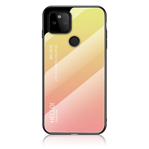 Coque Rebord Contour Silicone et Vitre Miroir Housse Etui Degrade Arc en Ciel LS1 pour Google Pixel 5a 5G Jaune