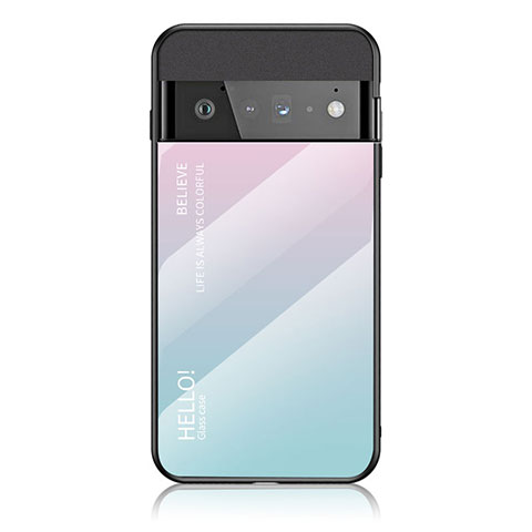 Coque Rebord Contour Silicone et Vitre Miroir Housse Etui Degrade Arc en Ciel LS1 pour Google Pixel 6 Pro 5G Cyan