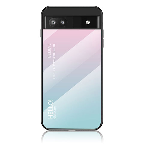 Coque Rebord Contour Silicone et Vitre Miroir Housse Etui Degrade Arc en Ciel LS1 pour Google Pixel 6a 5G Cyan