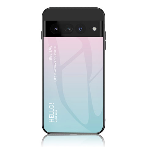 Coque Rebord Contour Silicone et Vitre Miroir Housse Etui Degrade Arc en Ciel LS1 pour Google Pixel 7 Pro 5G Cyan