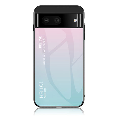 Coque Rebord Contour Silicone et Vitre Miroir Housse Etui Degrade Arc en Ciel LS1 pour Google Pixel 7a 5G Cyan