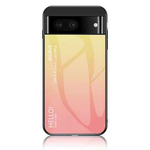 Coque Rebord Contour Silicone et Vitre Miroir Housse Etui Degrade Arc en Ciel LS1 pour Google Pixel 7a 5G Jaune