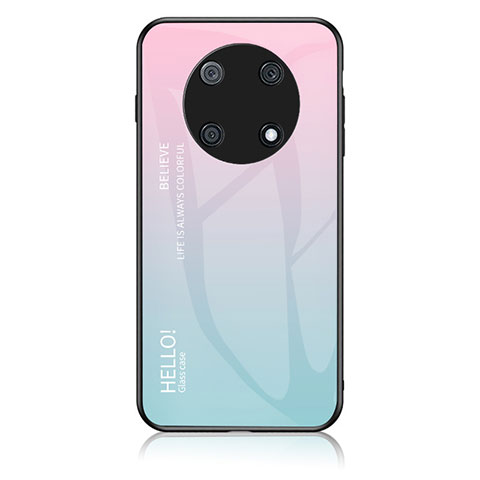 Coque Rebord Contour Silicone et Vitre Miroir Housse Etui Degrade Arc en Ciel LS1 pour Huawei Enjoy 50 Pro Cyan