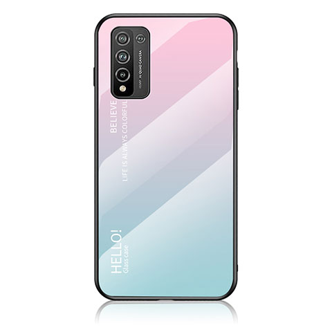 Coque Rebord Contour Silicone et Vitre Miroir Housse Etui Degrade Arc en Ciel LS1 pour Huawei Honor 10X Lite Cyan