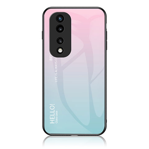 Coque Rebord Contour Silicone et Vitre Miroir Housse Etui Degrade Arc en Ciel LS1 pour Huawei Honor 70 Pro 5G Cyan