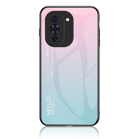 Coque Rebord Contour Silicone et Vitre Miroir Housse Etui Degrade Arc en Ciel LS1 pour Huawei Nova 10 Cyan