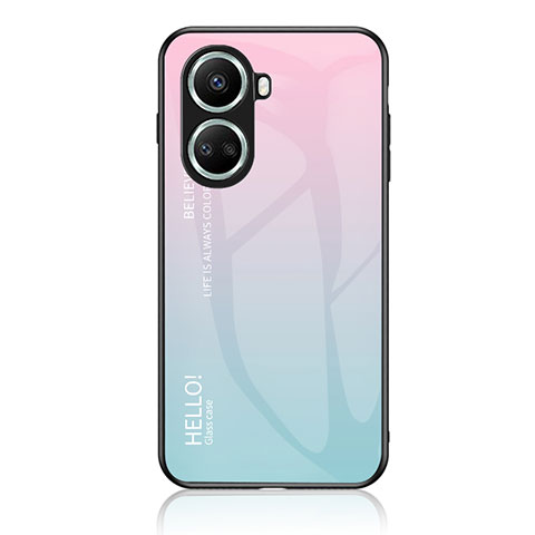 Coque Rebord Contour Silicone et Vitre Miroir Housse Etui Degrade Arc en Ciel LS1 pour Huawei Nova 10 SE Cyan