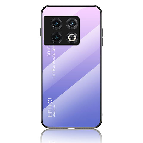 Coque Rebord Contour Silicone et Vitre Miroir Housse Etui Degrade Arc en Ciel LS1 pour OnePlus 10 Pro 5G Violet Clair