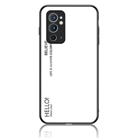 Coque Rebord Contour Silicone et Vitre Miroir Housse Etui Degrade Arc en Ciel LS1 pour OnePlus 9RT 5G Blanc