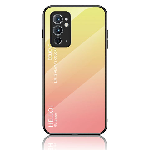 Coque Rebord Contour Silicone et Vitre Miroir Housse Etui Degrade Arc en Ciel LS1 pour OnePlus 9RT 5G Jaune