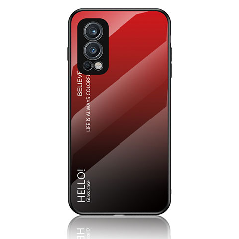 Coque Rebord Contour Silicone et Vitre Miroir Housse Etui Degrade Arc en Ciel LS1 pour OnePlus Nord 2 5G Rouge